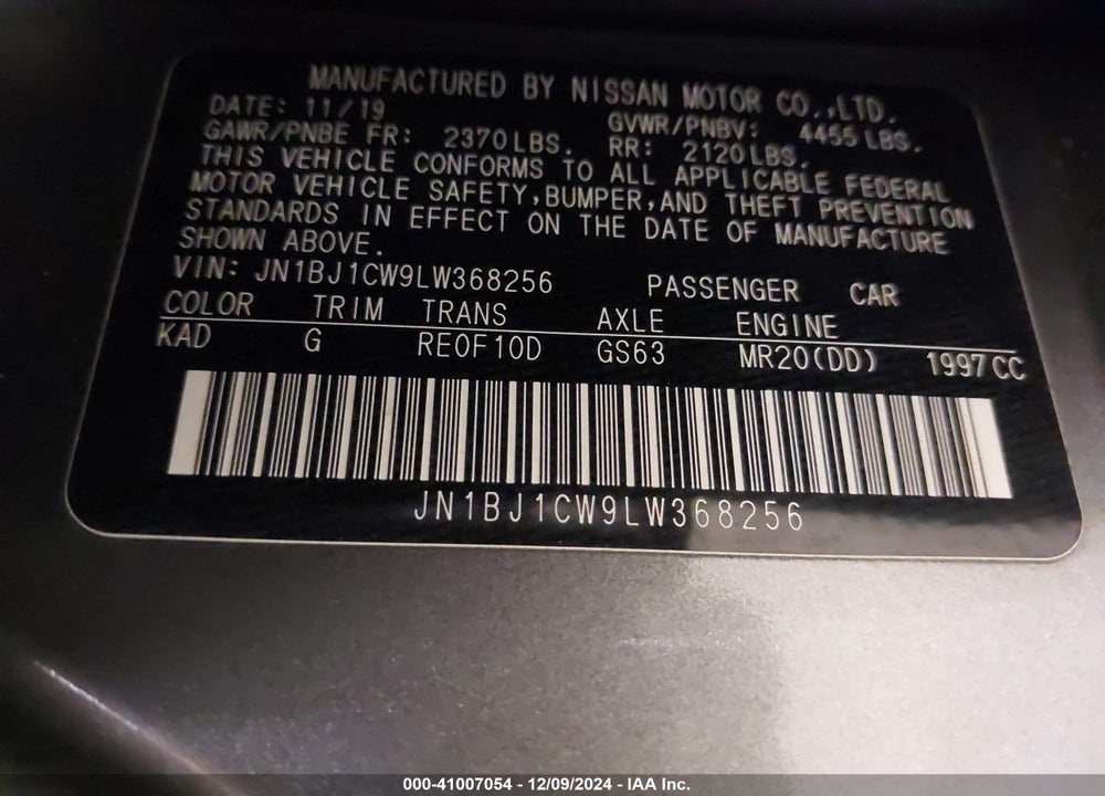 2020 NISSAN ROGUE SPORT SV AWD XTRONIC CVT VIN: JN1BJ1CW9LW368256