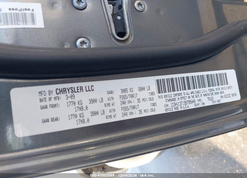 2009 DODGE RAM 1500 ST VIN: 1D3HV13T19S795049