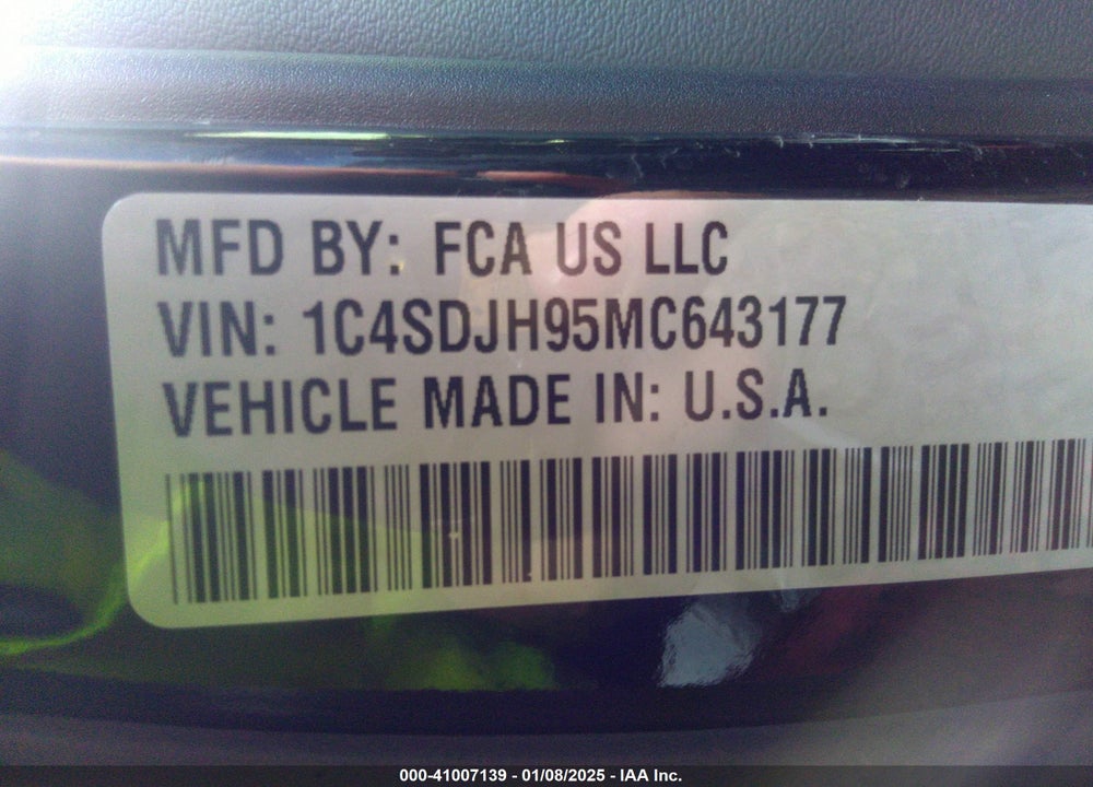 2021 DODGE DURANGO SRT HELLCAT AWD VIN: 1C4SDJH95MC643177