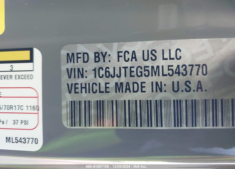 2021 JEEP GLADIATOR MOJAVE 4X4 VIN: 1C6JJTEG5ML543770