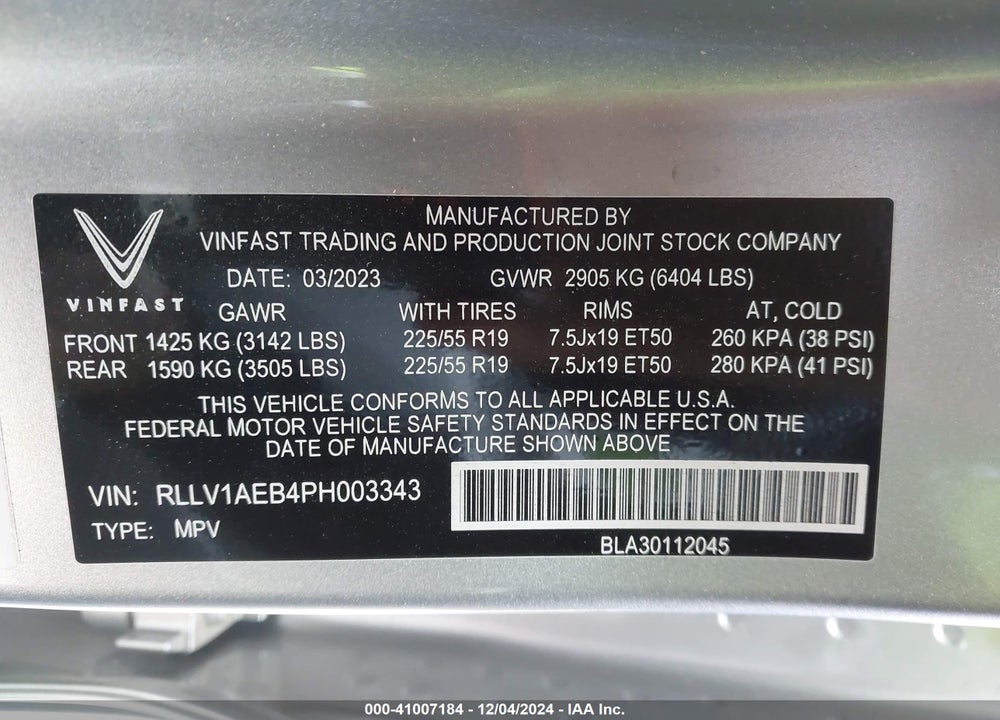 2023 VINFAST VF 8 ECO VIN: RLLV1AEB4PH003343