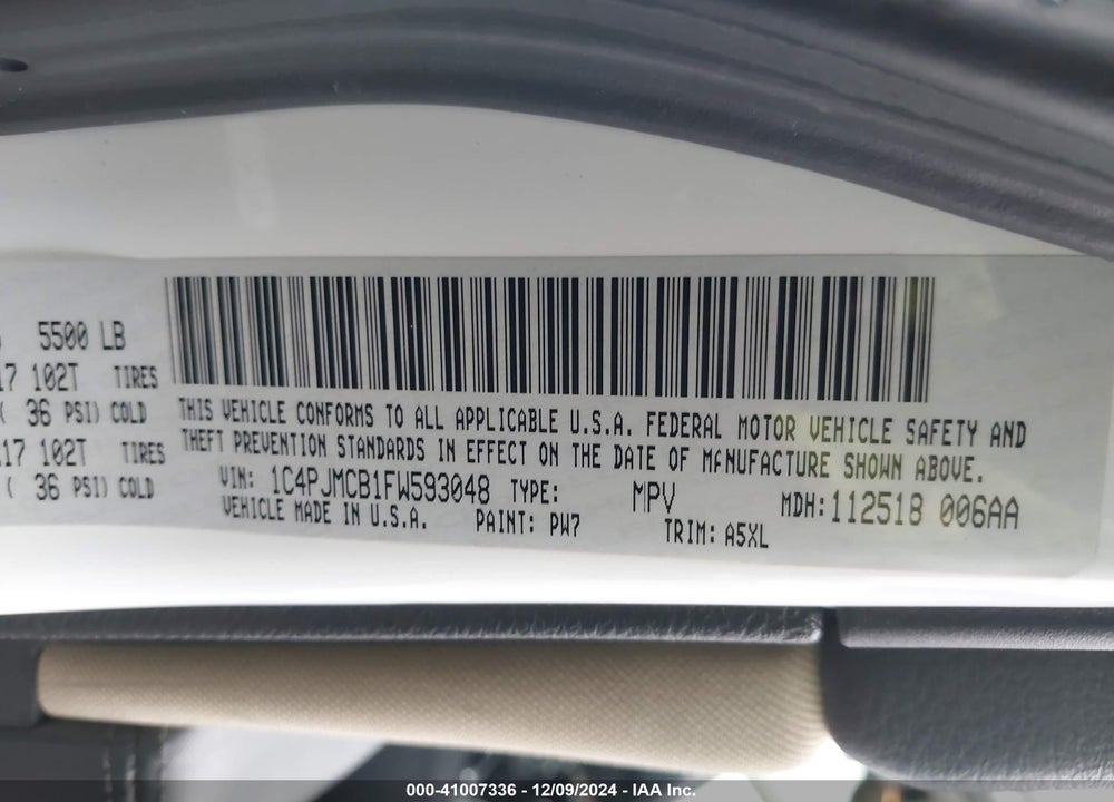 2015 JEEP CHEROKEE LATITUDE VIN: 1C4PJMCB1FW593048