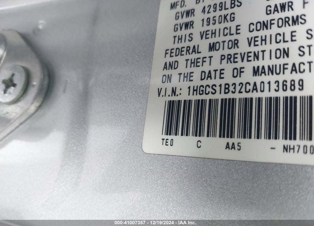 2012 HONDA ACCORD 2.4 LX-S VIN: 1HGCS1B32CA013689