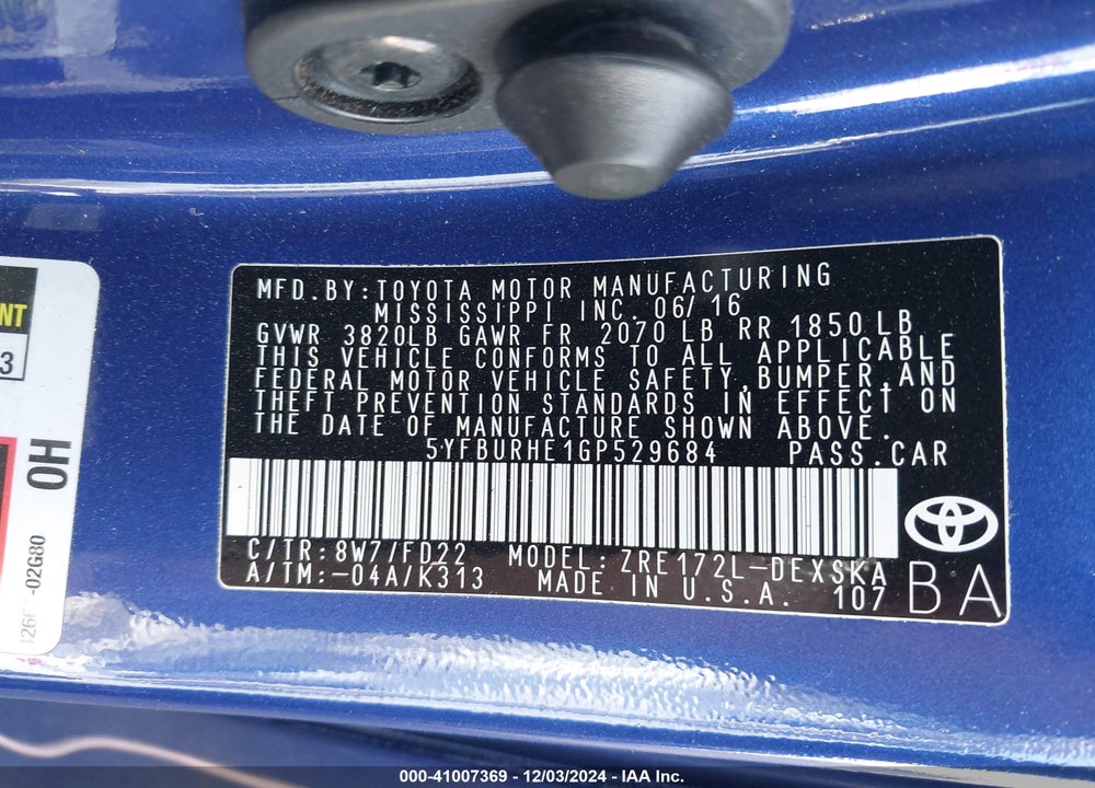 2016 TOYOTA COROLLA S PLUS VIN: 5YFBURHE1GP529684