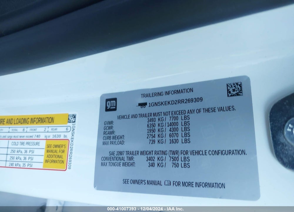 2024 CHEVROLET SUBURBAN 4WD RST VIN: 1GNSKEKD2RR269309