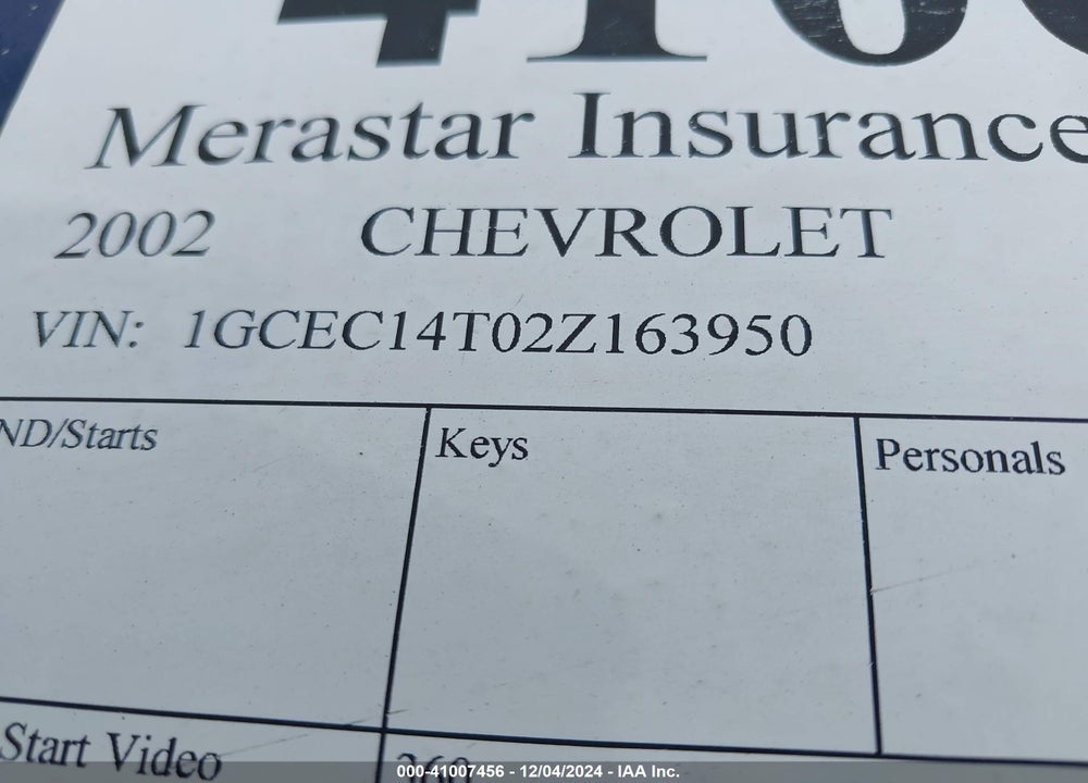 2002 CHEVROLET SILVERADO 1500 LS VIN: 1GCEC14T02Z163950