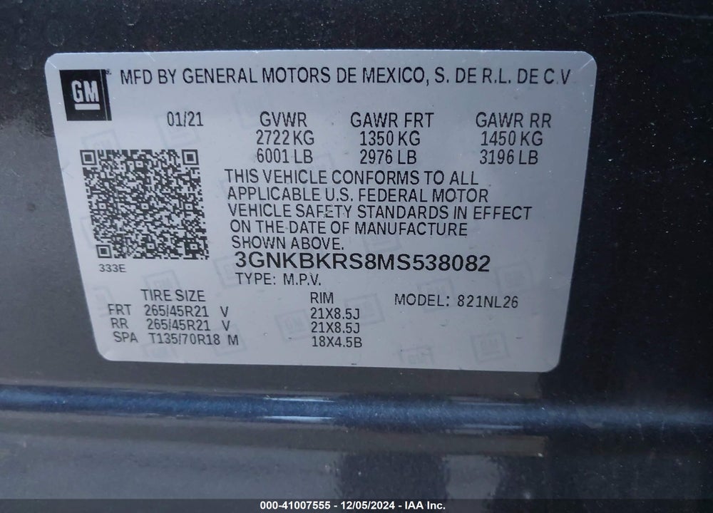 2021 CHEVROLET BLAZER AWD RS VIN: 3GNKBKRS8MS538082