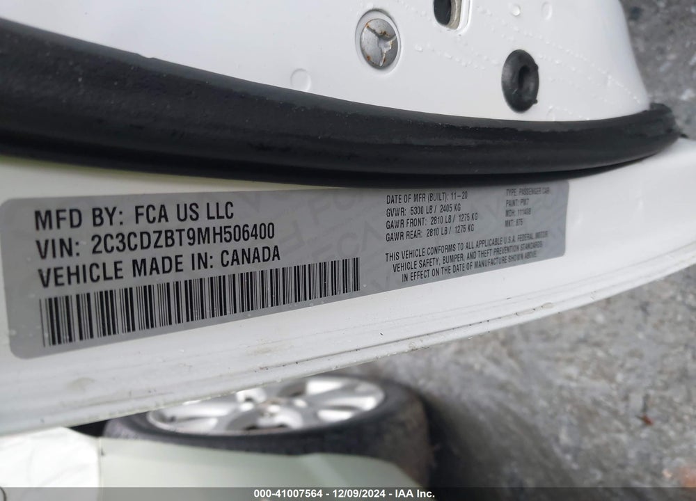 2021 DODGE CHALLENGER VIN: 2C3CDZBT9MH506400