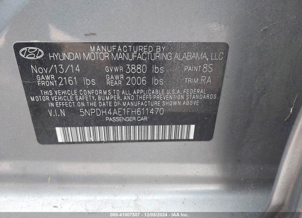 2015 HYUNDAI ELANTRA SE VIN: 5NPDH4AE1FH611470