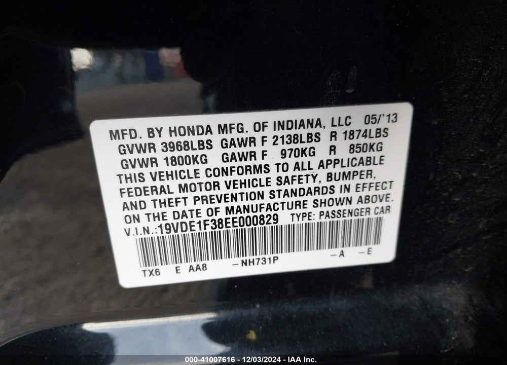2014 ACURA ILX 2.0L VIN: 19VDE1F38EE000829