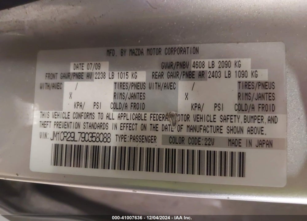 2009 MAZDA 5 SPORT VIN: JM1CR29L790358088