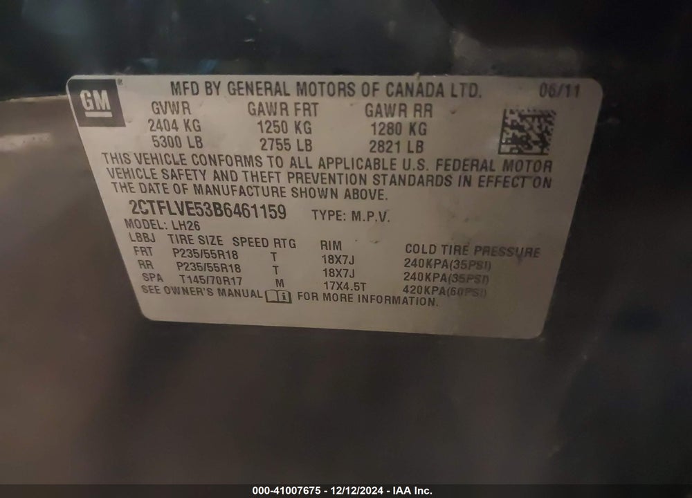 2011 GMC TERRAIN SLT-1 VIN: 2CTFLVE53B6461159