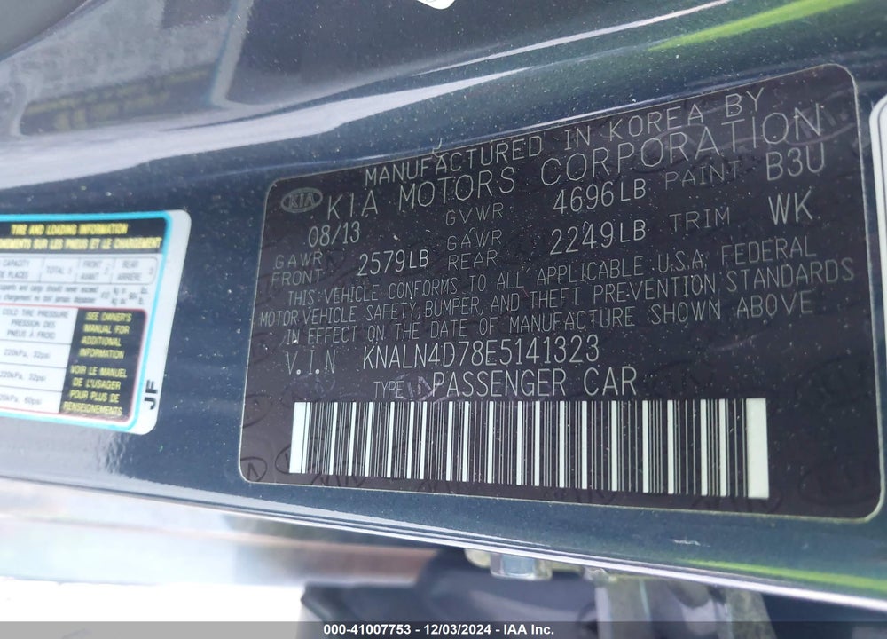 2014 KIA CADENZA LIMITED VIN: KNALN4D78E5141323