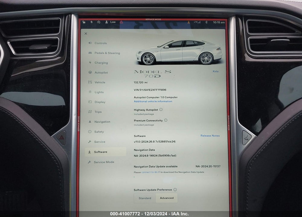 2015 TESLA MODEL S 70D/85D/P85D VIN: 5YJSA1E2XFF111896