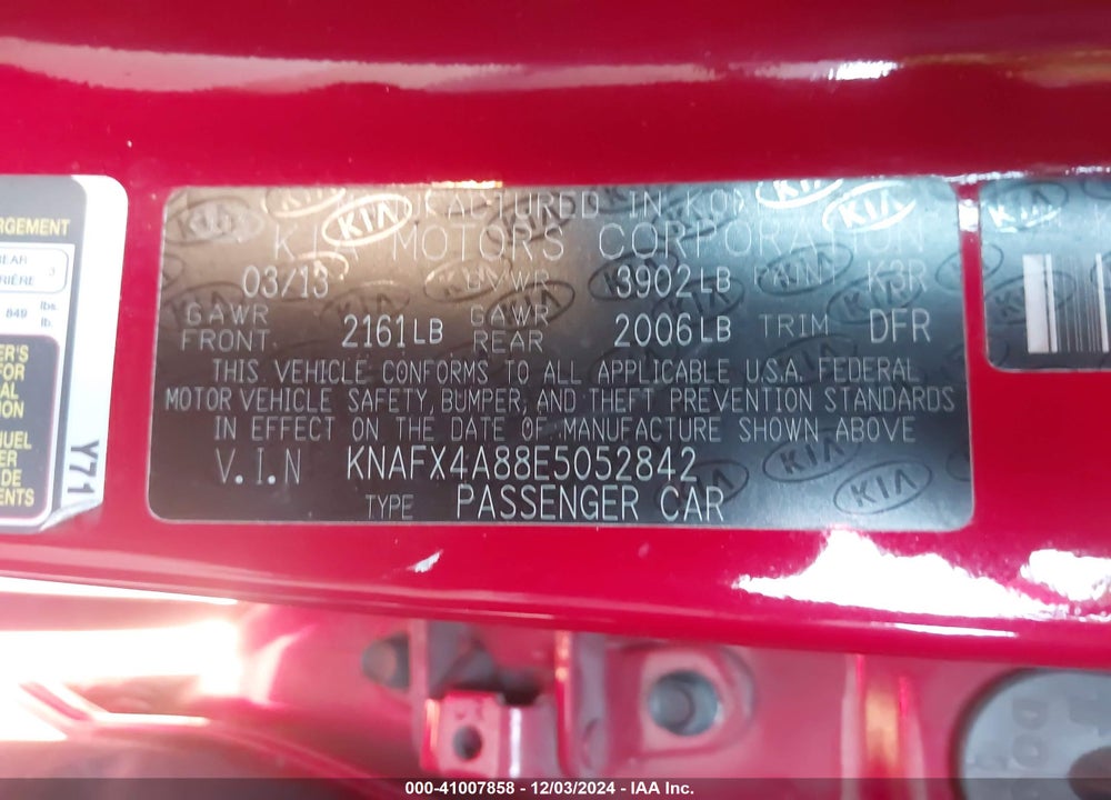2014 KIA FORTE EX VIN: KNAFX4A88E5052842