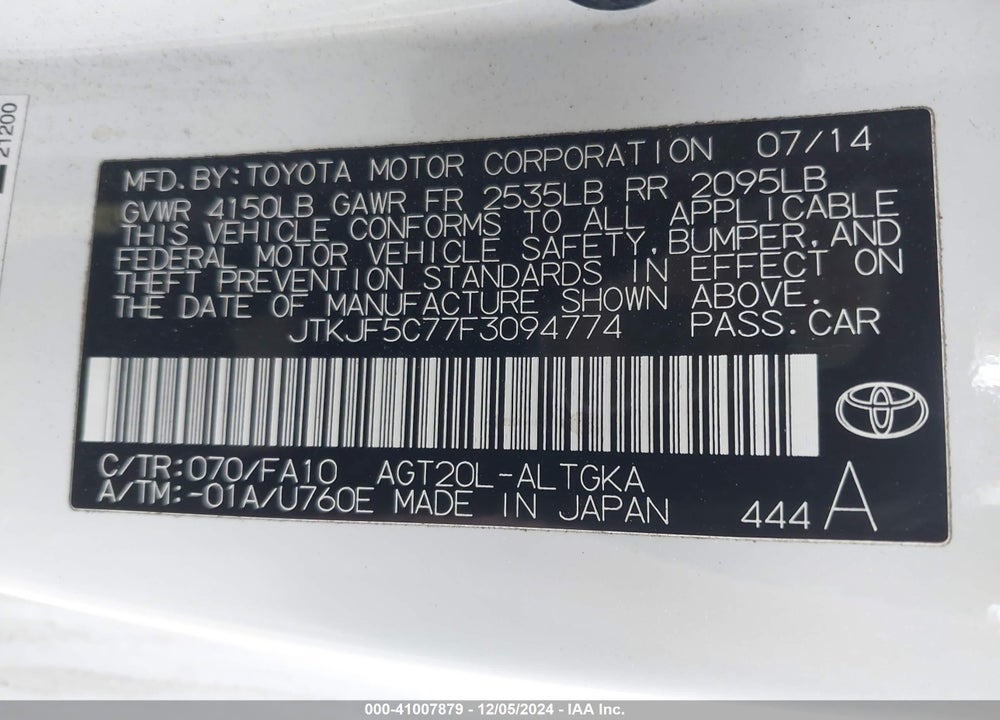 2015 SCION TC VIN: JTKJF5C77F3094774