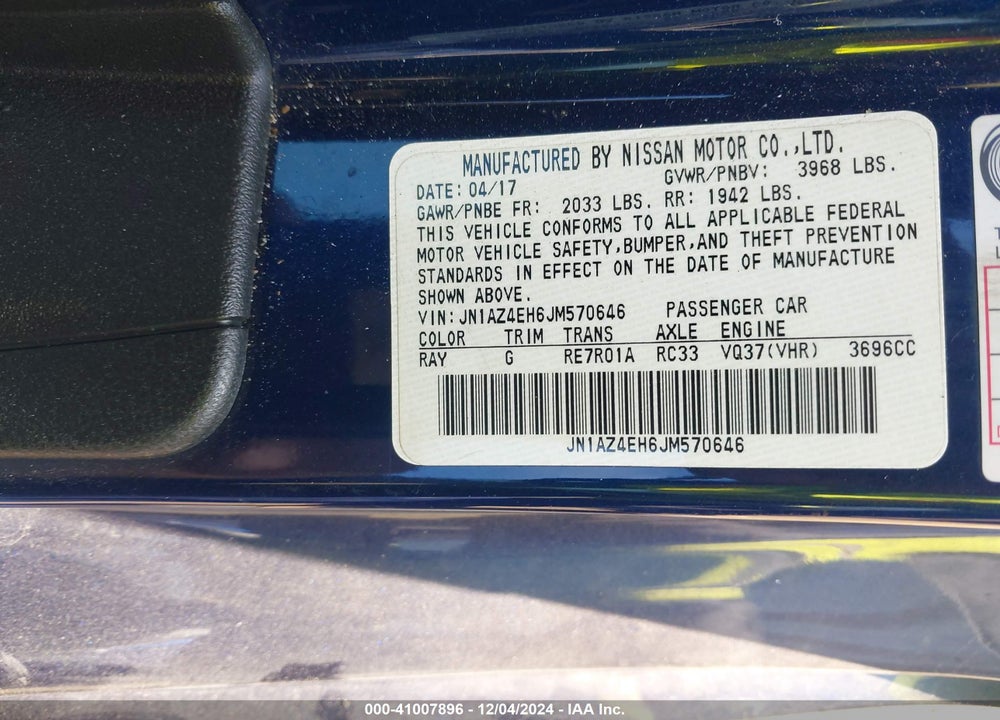 2018 NISSAN 370Z VIN: JN1AZ4EH6JM570646