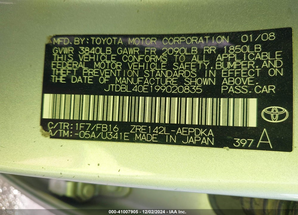 2009 TOYOTA COROLLA LE VIN: JTDBL40E199020835