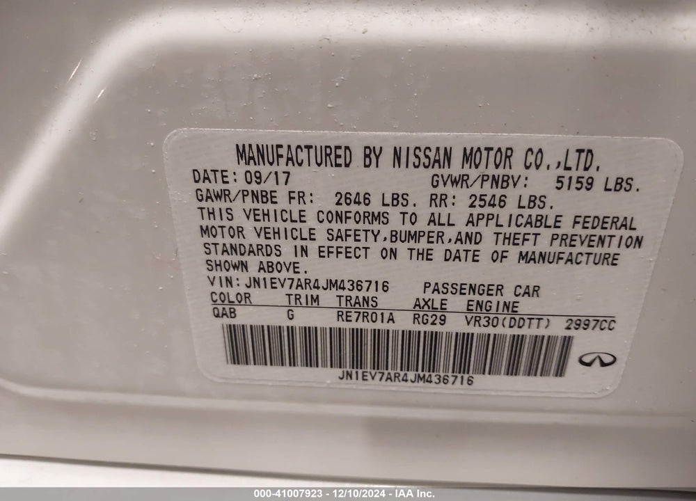 2018 INFINITI Q50 3.0T LUXE VIN: JN1EV7AR4JM436716