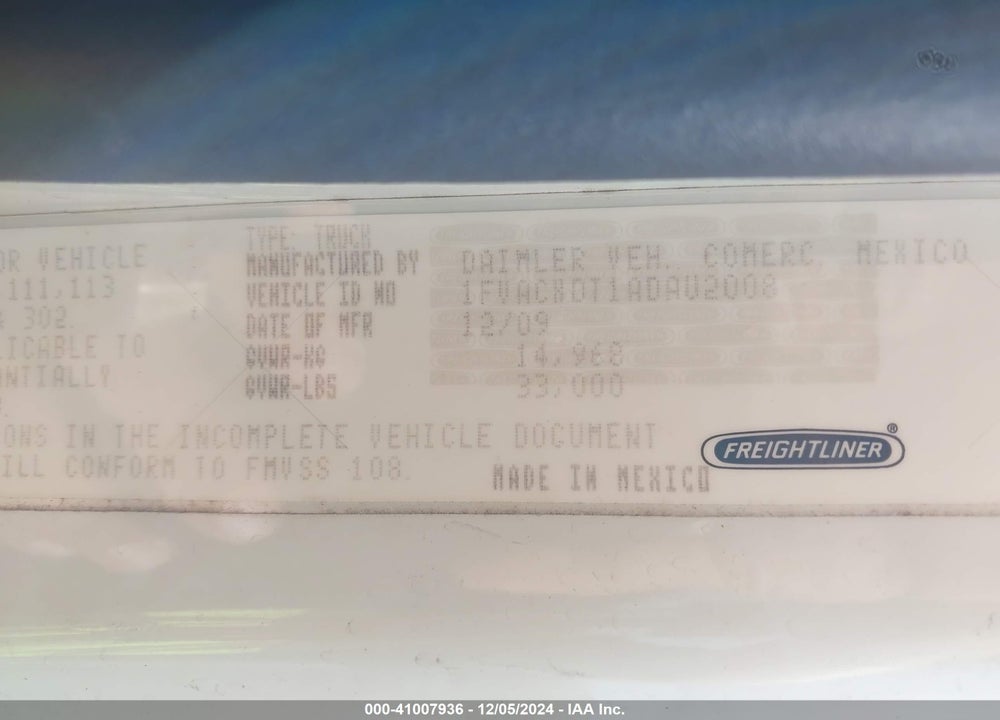 2010 FREIGHTLINER M2 106 MEDIUM DUTY VIN: 1FVACXDT1ADAU2008
