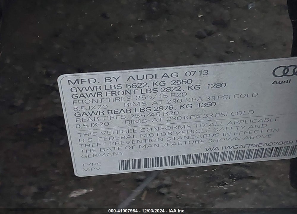 2014 AUDI Q5 3.0T PREMIUM PLUS VIN: WA1WGAFP3EA020691