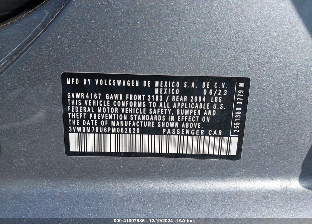 2023 VOLKSWAGEN JETTA VIN: 3VWBM7BU6PM052520