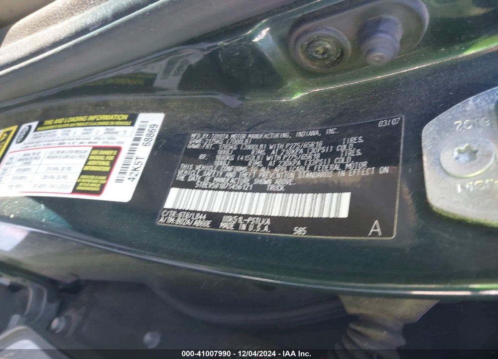 2007 TOYOTA TUNDRA LIMITED 5.7L V8 VIN: 5TBEV58187S456121