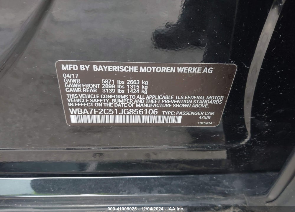2018 BMW ALPINA B7 XDRIVE VIN: WBA7F2C51JG856106