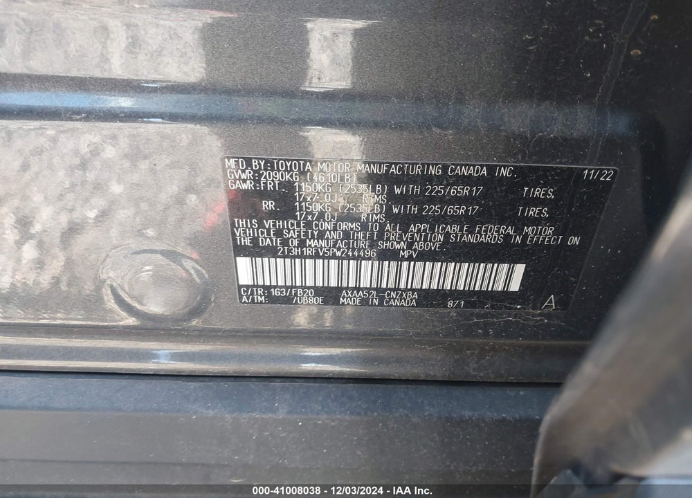 2023 TOYOTA RAV4 LE VIN: 2T3H1RFV5PW244496