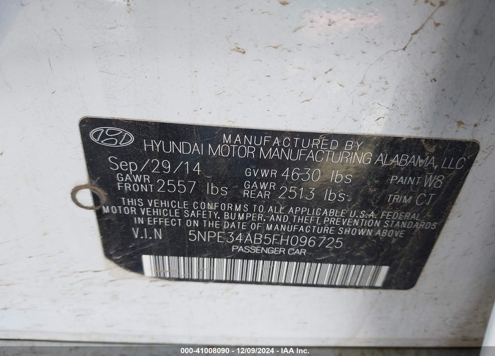 2015 HYUNDAI SONATA VIN: 5NPE34AB5FH096725