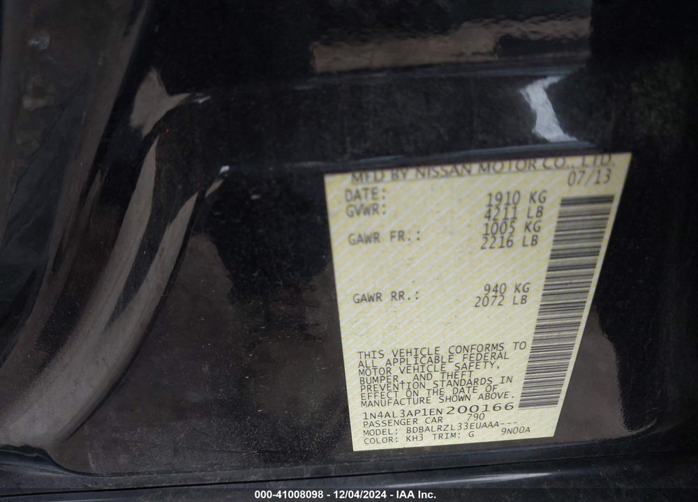 2014 NISSAN ALTIMA 2.5 S VIN: 1N4AL3AP1EN200166