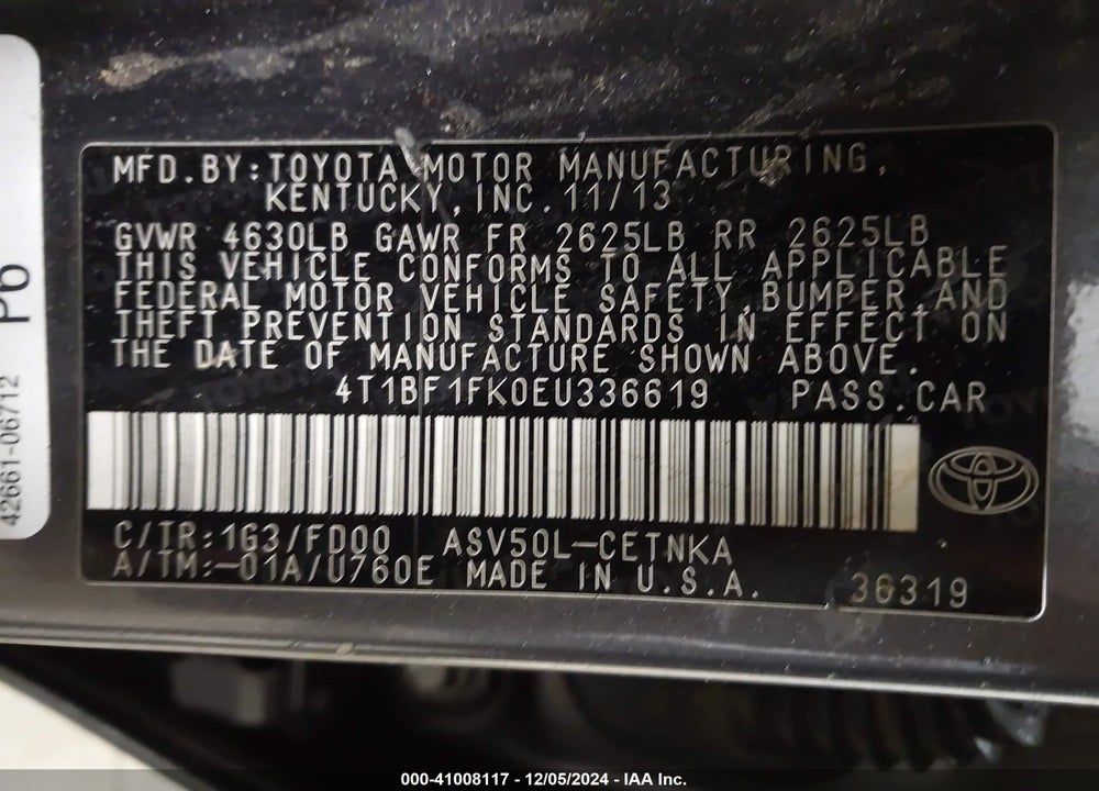 2014 TOYOTA CAMRY VIN: 4T1BF1FK0EU336619