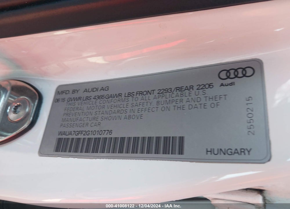 2016 AUDI A3 VIN: WAUA7GFF2G1010776