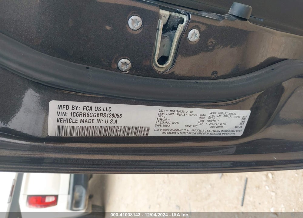 2024 RAM 1500 CLASSIC SLT 4X2 6'4 BOX VIN: 1C6RR6GG6RS128058