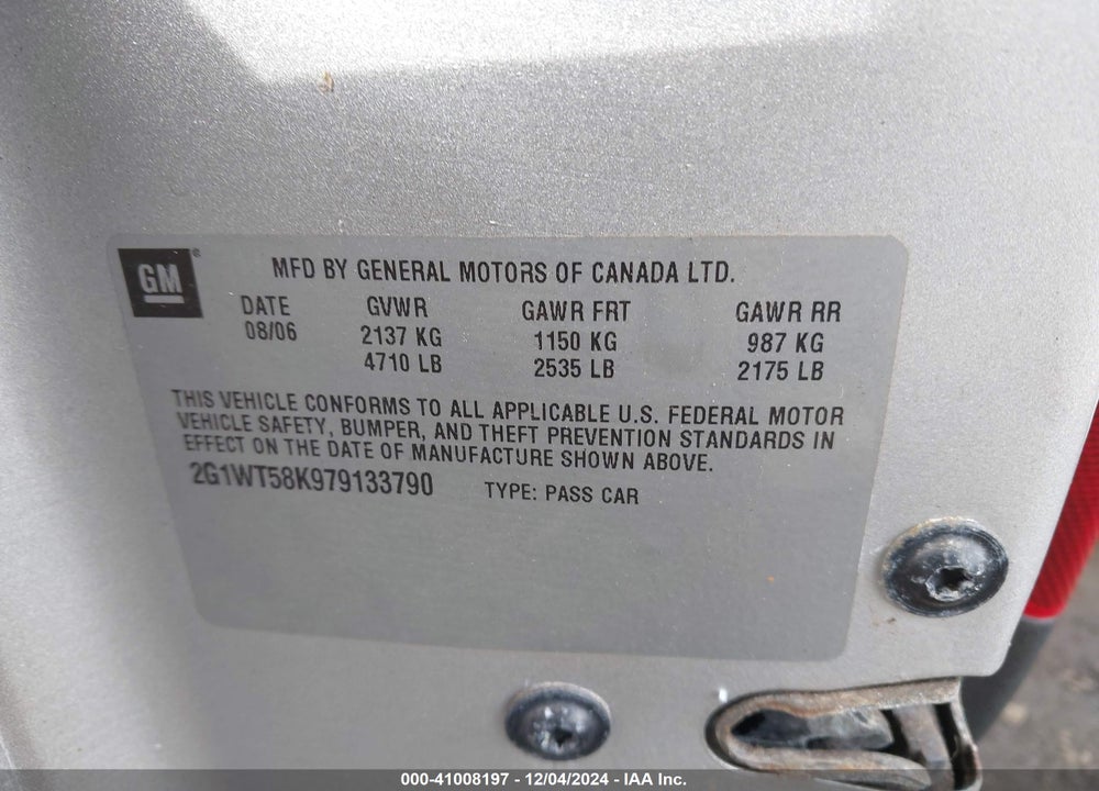 2007 CHEVROLET IMPALA LT VIN: 2G1WT58K979133790