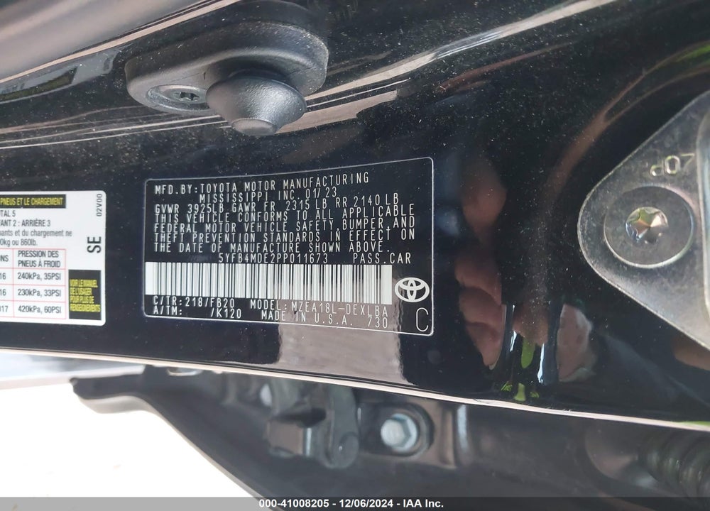 2023 TOYOTA COROLLA LE VIN: 5YFB4MDE2PP011673