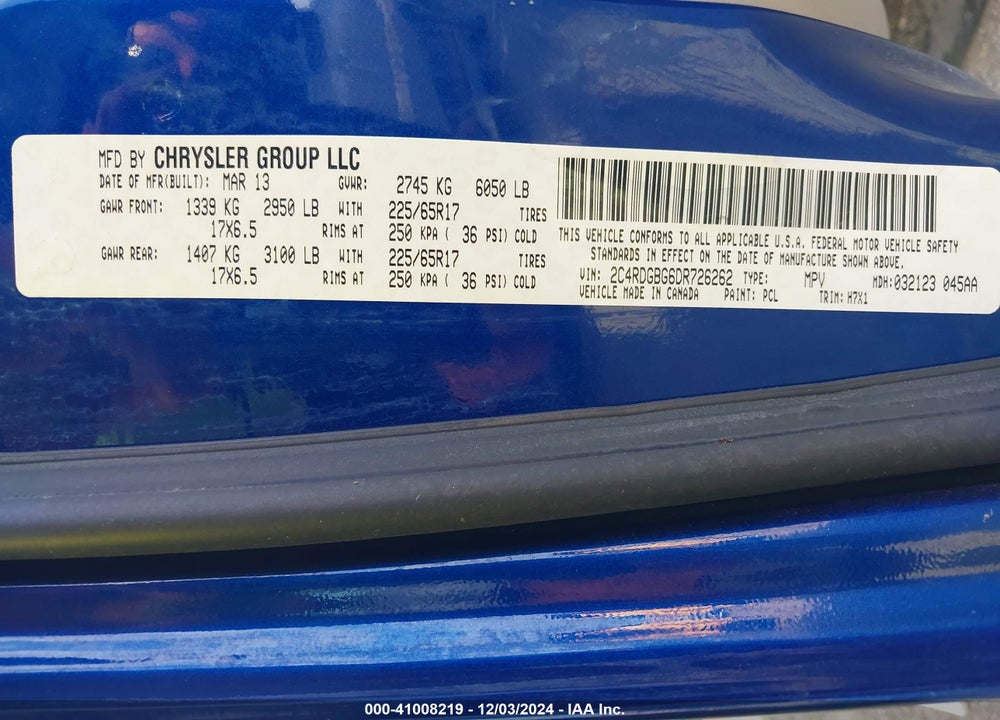 2013 DODGE GRAND CARAVAN SE VIN: 2C4RDGBG6DR726262