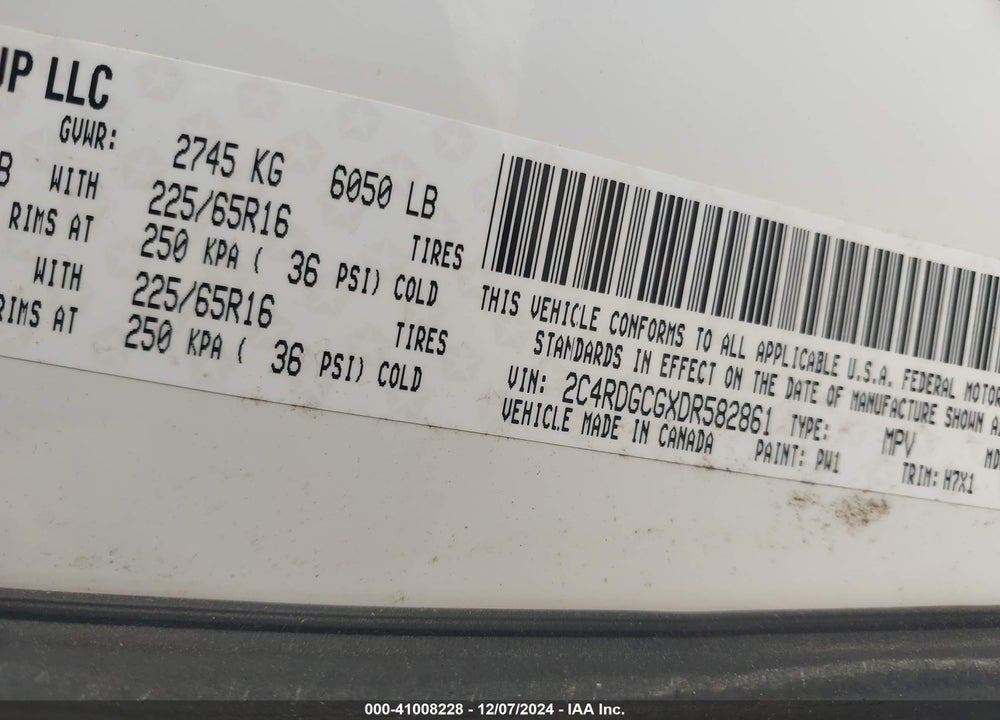 2013 DODGE GRAND CARAVAN SXT VIN: 2C4RDGCGXDR582861