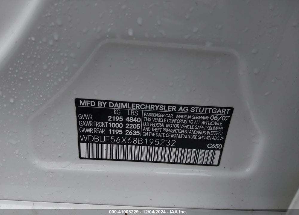 2008 MERCEDES-BENZ E VIN: WDBUF56X68B195232