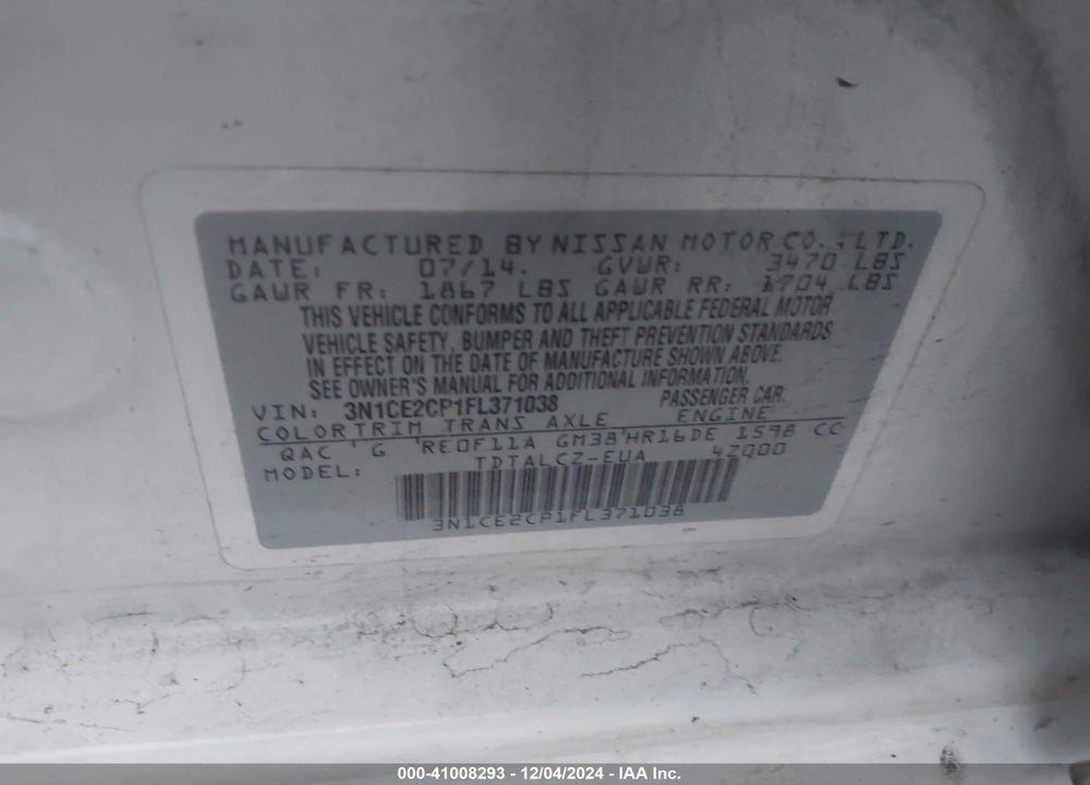2015 NISSAN VERSA NOTE VIN: 3N1CE2CP1FL371038