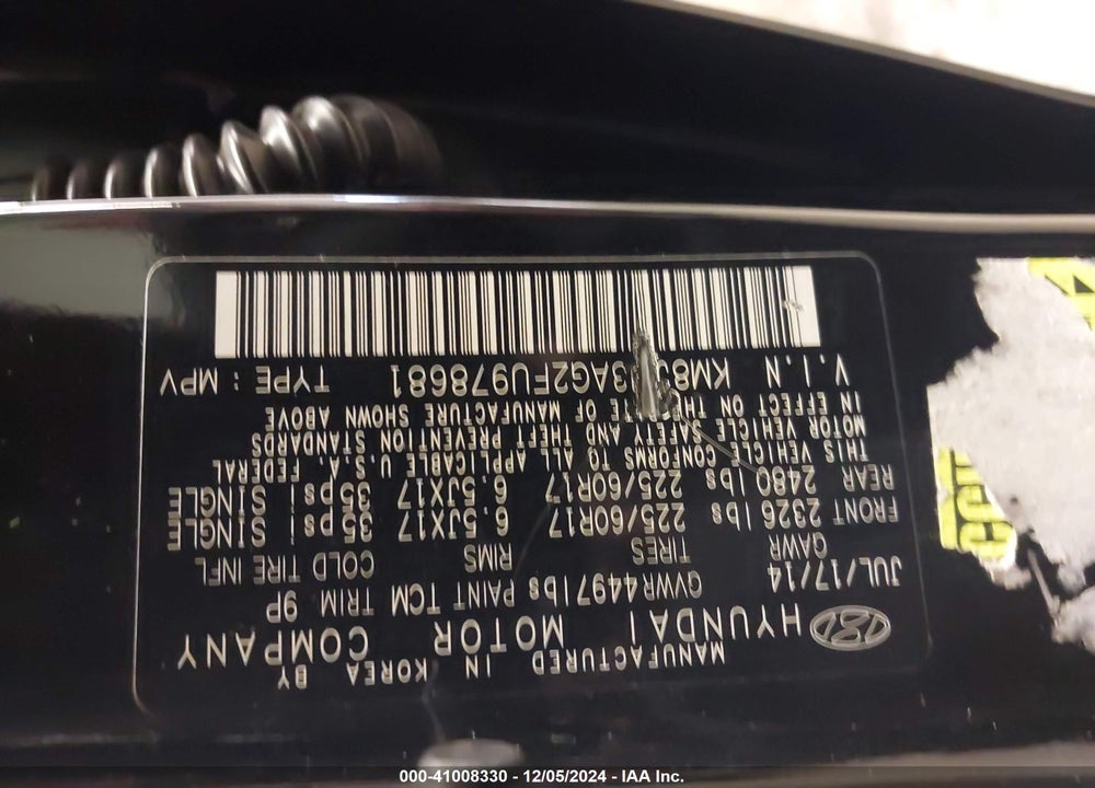 2015 HYUNDAI TUCSON SE VIN: KM8JU3AG2FU978681