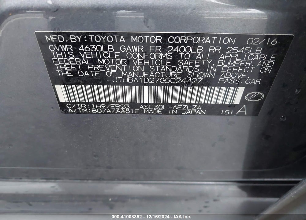 2016 LEXUS IS 200T VIN: JTHBA1D27G5024427