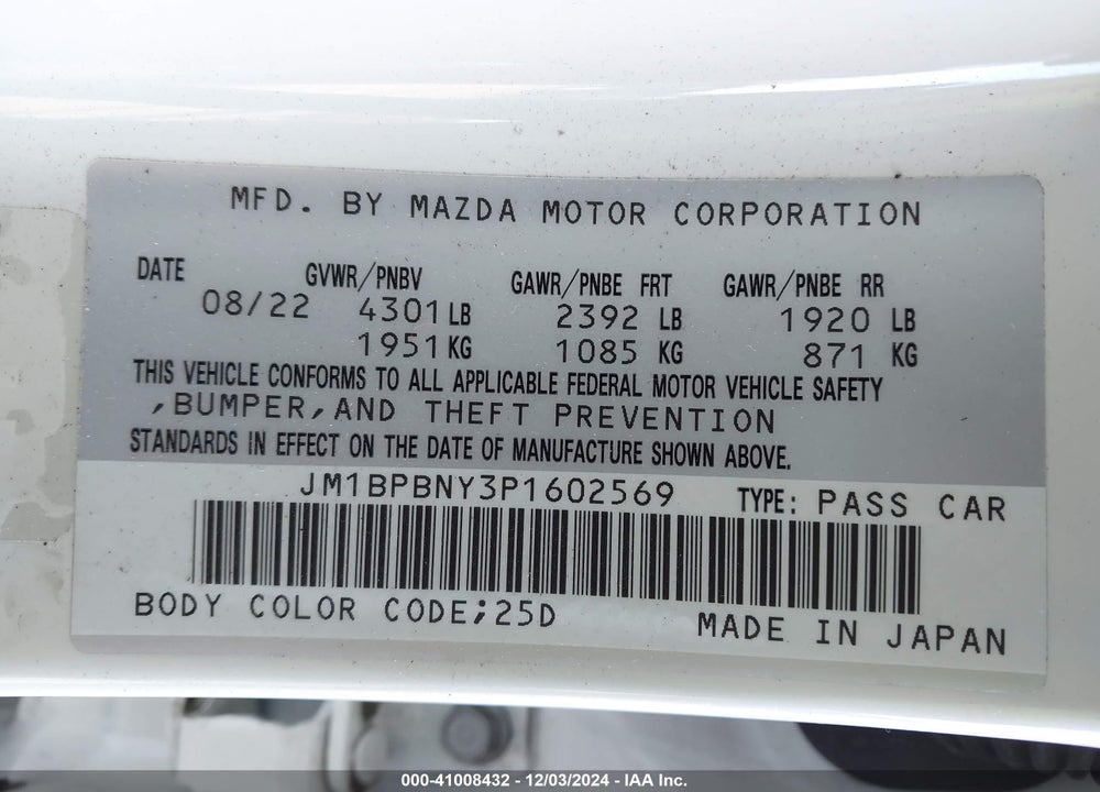 2023 MAZDA 3 2.5 TURBO PREMIUM PLUS VIN: JM1BPBNY3P1602569