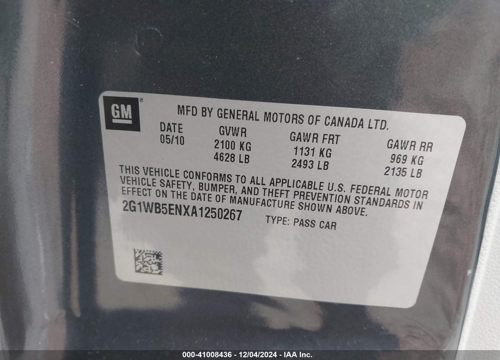 2010 CHEVROLET IMPALA LT VIN: 2G1WB5ENXA1250267