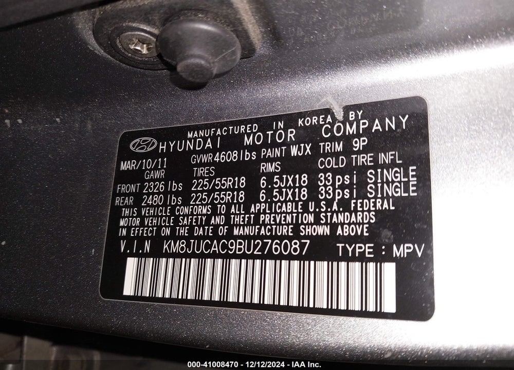 2011 HYUNDAI TUCSON LIMITED VIN: KM8JUCAC9BU276087