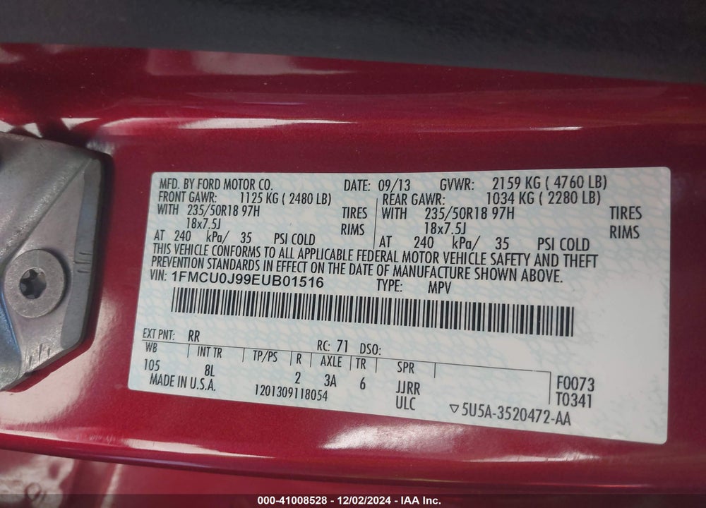 2014 FORD ESCAPE TITANIUM VIN: 1FMCU0J99EUB01516