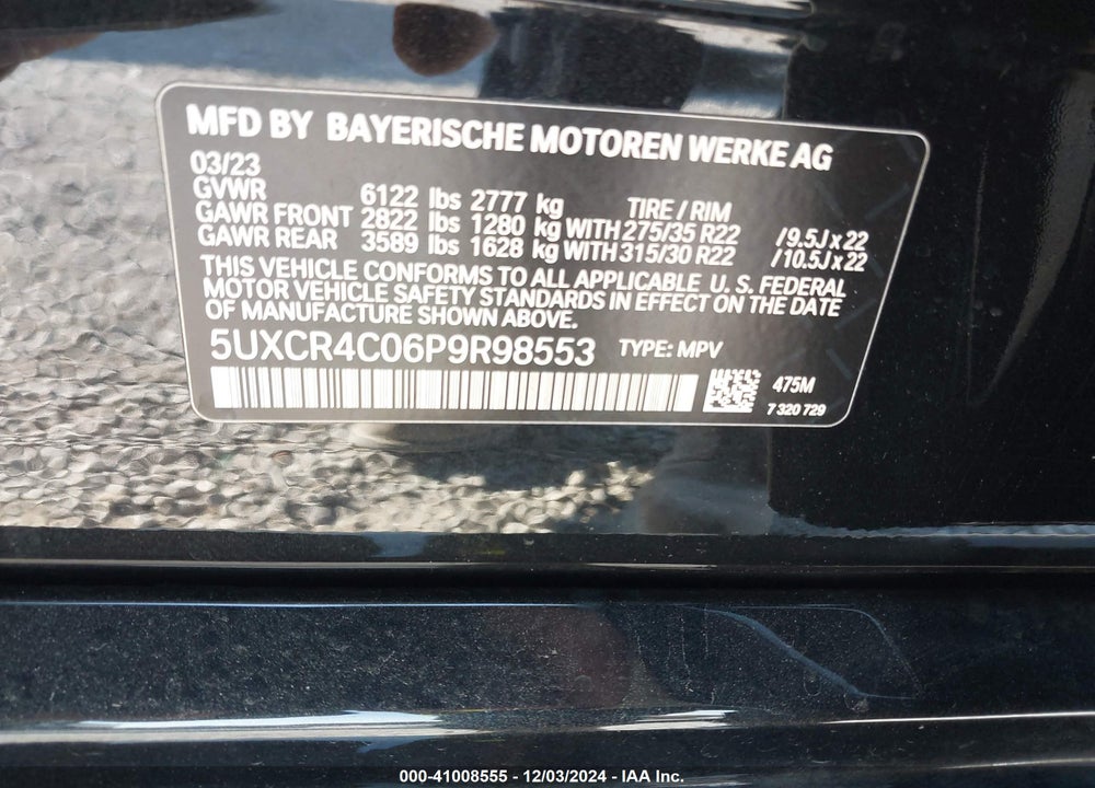 2023 BMW X5 SDRIVE40I VIN: 5UXCR4C06P9R98553