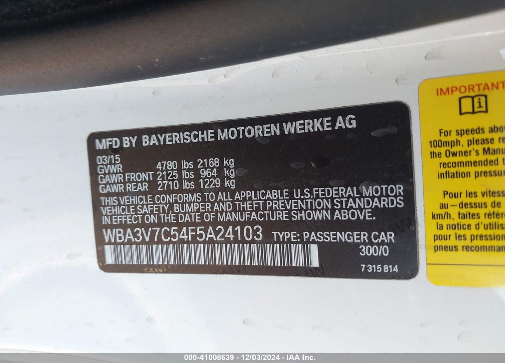 2015 BMW 428I VIN: WBA3V7C54F5A24103