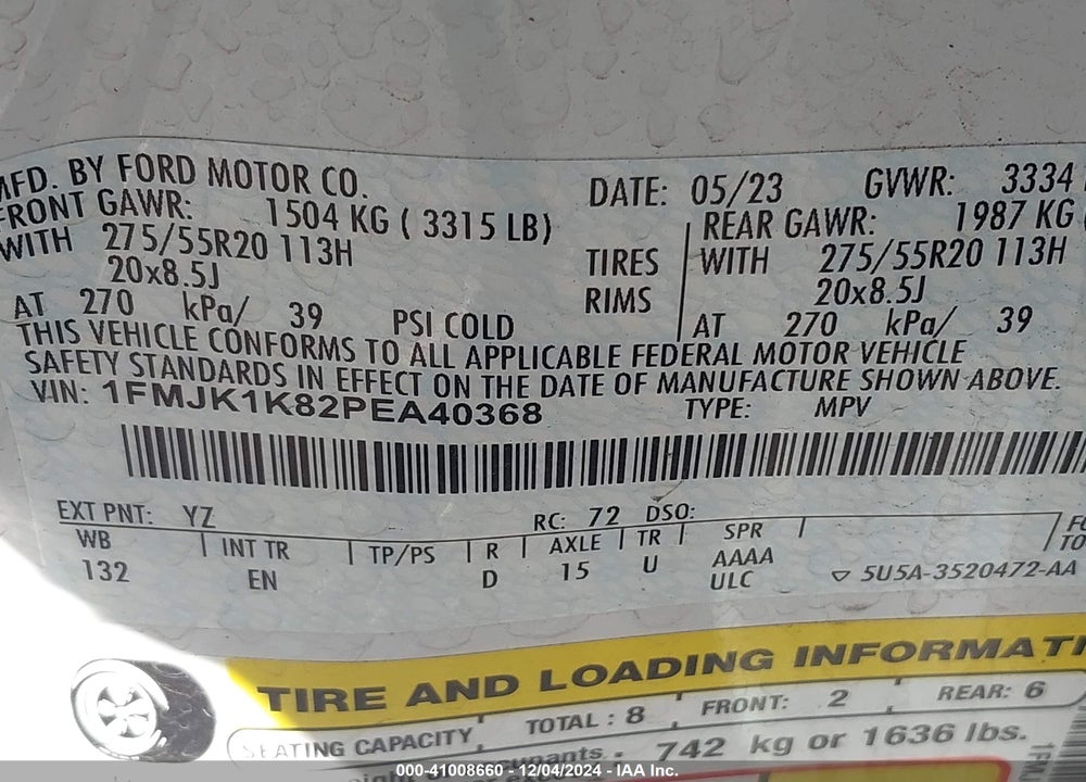 2023 FORD EXPEDITION LIMITED MAX VIN: 1FMJK1K82PEA40368