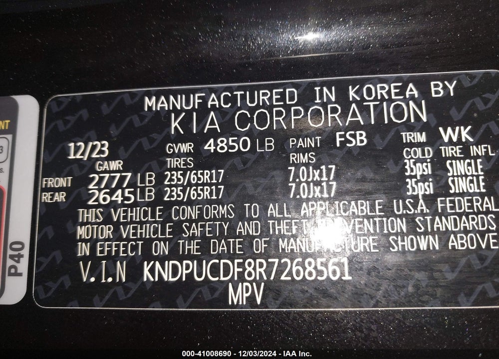 2024 KIA SPORTAGE LX VIN: KNDPUCDF8R7268561